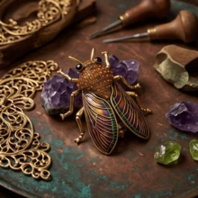 Vintage Premium Insect Brooch Enamel Gold Cicada Pin Fashion Women's Coat Accessory Exquisite Brooch Decoration - Khaki - View 13