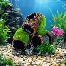 1 buah Dekorasi Akuarium Gua 3 Tong dari Resin dan Lumut, Tempat Persembunyian Ikan dengan Tanaman Buatan, Cocok untuk Ikan Cupang dan Udang sebagai Dekorasi Akuarium - A - View 7