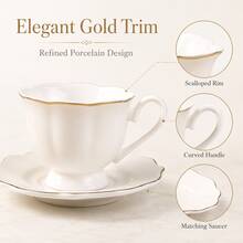 12-Piece 2.7oz/80ml Ceramic Espresso Cup & Saucer Set, 6 Cups + 6 Saucers With Elegant Gold Rim, White Demitasse Coffee Cups In Gift Box, Tea & Coffee Set For Home Café, Afternoon Tea, Wedding, Housewarming & Holiday Gift - White - View 3