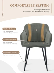 Goeurvant Contemporary Vertical-Stripe Upholstered Dining Chairs With Armrests & Metal Legs For Dining Room, Kitchen, Living Room - Set Of 2 / Set Of 4 / Set Of 6 - Light Grey - 淺灰色 - 查看 3