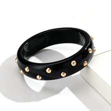 1/3 Piezas Brazalete Redondo Geométrico de Resina con Estampado Tie-Dye de Arte Vintage, Estilo Femenino, Adecuado para Uso Diario, Regalo de Moda, Brazalete de Joyería de Moda Exagerada para Mujeres - Negro - Ver 2