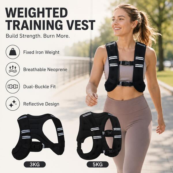 BSKT 3kg/5kg Iron Pellet Weighted Vest, Unisex Adult, Soft Breathable Neoprene, Double Buckle Adjustable Secure Fit Reflective Design, For Running, Fast Walking And Strength Training