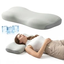 1pc Low-Profile Cooling Neck Pillow, Odorless Slow Rebound Medium-Soft Pillow, Ergonomic Dual-Height Design, Removable Washable Cooling Pillowcase - 25.2x12.2x3.15inch - Grey - View 7