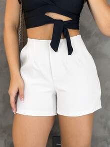 Women's High-Waisted Tailored Shorts - 白色的. - 查看 2