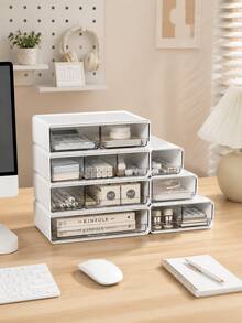 3/1pc Stackable Desktop Drawer Storage Box, Plastic Storage Cabinet With Transparent Pull-Out Drawers, Space-Saving Storage Container For Pens, Documents, Cosmetics, Jewelry, Crafts, Office Supplies, Suitable For Home, Office, Bedroom, Study, Dorm, Back To School, Graduation, Back To School Supplies, Bedroom Essentials, College School Must-Haves, Back To Campus, Desk Accessories, Organization And Storage - White - View 9