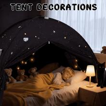 Kids Twin Size Bed Tent With Flags - Portable Foldable Canopy For Toddler Beds, Indoor Playhouse, Privacy Space For Boys & Girls, Perfect Gift For Bedroom Decor(Black Star) - 黑色星空 - 查看 3