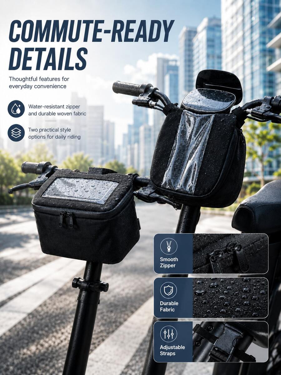 Motorcycle & Electric Scooter Handlebar Bag, 2 Styles, Transparent Touchscreen Phone Window, Front-Mounted Storage Bag, Horizontal Or Vertical Navigation Phone Holder, Keys, Electric Bike Riding Essentials - A - View 1