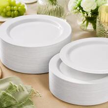 1/20/25/50pcs Pure White Round Flat Plates, Versatile Western Table Decor Plates, Wedding Banquet Birthday Party Platter Base, Cafe Dessert Display Tray, Home Gathering Fruit Snack Plate, Commercial Event Tabletop Arrangement Tableware, Large Capacity Minimalist Home Dining Dish - White - View 2
