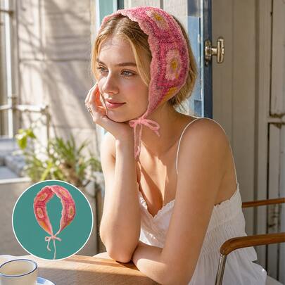 1pc Bohemian Sweet Handmade Woven Floral Long Hairband Headband, Suitable For Daily Wear And Spring Outings