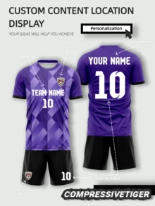 2pcs Customized Rhombus Grid Football Jersey Set, Purple Tone Geometric Print Colorway, Front And Back Open Customization Areas, Freely Change Player Name, Number, And Add Team Logo, Comfortable Fabric, Full Set Of Jersey And Shorts, Suitable For Football, Sports Training, Match Competition, Daily Wear With Eye-Catching Personalized, 2026 Football Match - Purple - View 1