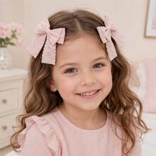 2pcs Hair Clips For Girls, Gold Rhinestone‌ Bow Hair Clips, Solid Color Rib-Knit Hair Bow, Versatile Fashion Kid's Hair Accessories - Multicolor - View 2