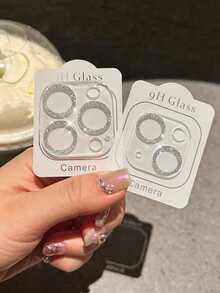 1pc Glitter Apple Lens Protector Integrated Design, Compatible With IPhone 11 12 13 14 15 16 17 Pro Plus Pro Max Mini Camera Lens Protection Ring Frame Cover, Tempered Glass Transparent Lens Film - Silver - View 26
