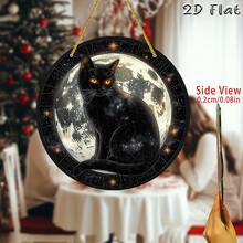 2D Flat, 1pc Black Cat Moon Night Acrylic Sun Catcher, Garden Hanging Decor - Suitable For Independence Day, Labor Day, Christmas, Halloween, Thanksgiving _ 19.99cm Round, Elegant Style, No Electricity Required, Hanging Decoration _ Moon Night Cat Design _ Durable Acrylic, Moon Decoration - A - View 4