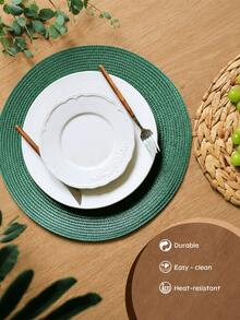 30/38cm 深綠色塑膠手工編織餐墊，12cm 杯墊，圓形編織餐墊，隔熱裝飾餐墊，多色可選，防皺餐墊，適合生日、聖誕節、萬聖節 - 墨綠色 - 查看 7
