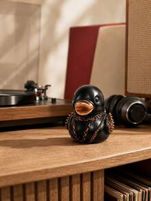 1pc 3.15 Inch Resin Gothic Punk Duck Figurine, Black Demon Horns And Bronze Chain Spike Design, Desktop Home Decor, Halloween Decoration And Unique Gift - Multiple 3 - View 10