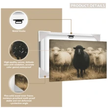 1幅帆布墙画，黑羊油画，乡村农场动物墙饰，忧郁羊群油画，舒适乡村风格墙面装饰，适用于客厅、节日装饰、复活节、春季家居装饰、房间、卧室、起居室、浴室、厨房、餐厅、公寓、办公室 - 羊 - 查看 9