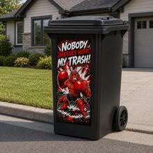 1pc 2D Flat Self-Adhesive Trash Can Sticker, Boxing Lobster Trash Can Sticker Design, Waterproof PVC Wheel Trash Can Decal, Suitable For Outdoor Home Decor, Creative Trash Can Decoration, Suitable For Wall And Kitchen Decor, Home Organization, PVC Material, Easy To Tear And Paste, Flat Art Sticker, Kitchen Storage - A - View 3