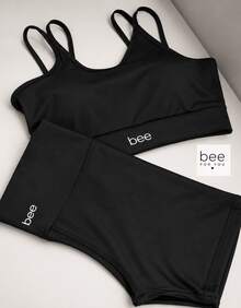 Fitness Set: Gym Shorts, Cropped Top, Bee Zero, Transparency, Comfortable - Black - View 6