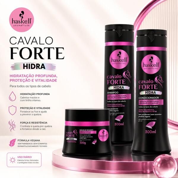 Haskell Cavalo Forte Hidra Trio 300ml com Shampoo/Condicionador e Máscara Uso Diário