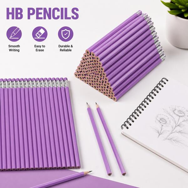 15/30pcs Purple HB Pencils With Eraser Set, Wooden Writing Pencils, Pre-Sharpened Graphite Pencils, Suitable For School, Office, Drawing, Sketching, Back To School Supplies
