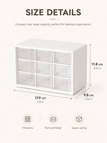 1pc 9-Compartment Desktop Drawer Organizer, White Transparent Plastic Multi-Grid Storage Box, Can Store Cosmetics, Jewelry, Stationery And Small Items, Suitable For Bedroom, Office, Dorm, Back To School Season Vanity Desk Storage - Multicolor - View 7