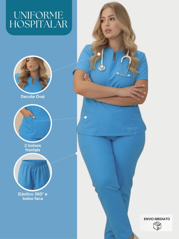 Tas Conjunto de Uniforme Calça e Top com Bolso de Manga Curta e Decote em V para Mulheres Plus Size  elegante    Tecido    Bolso    conjunto