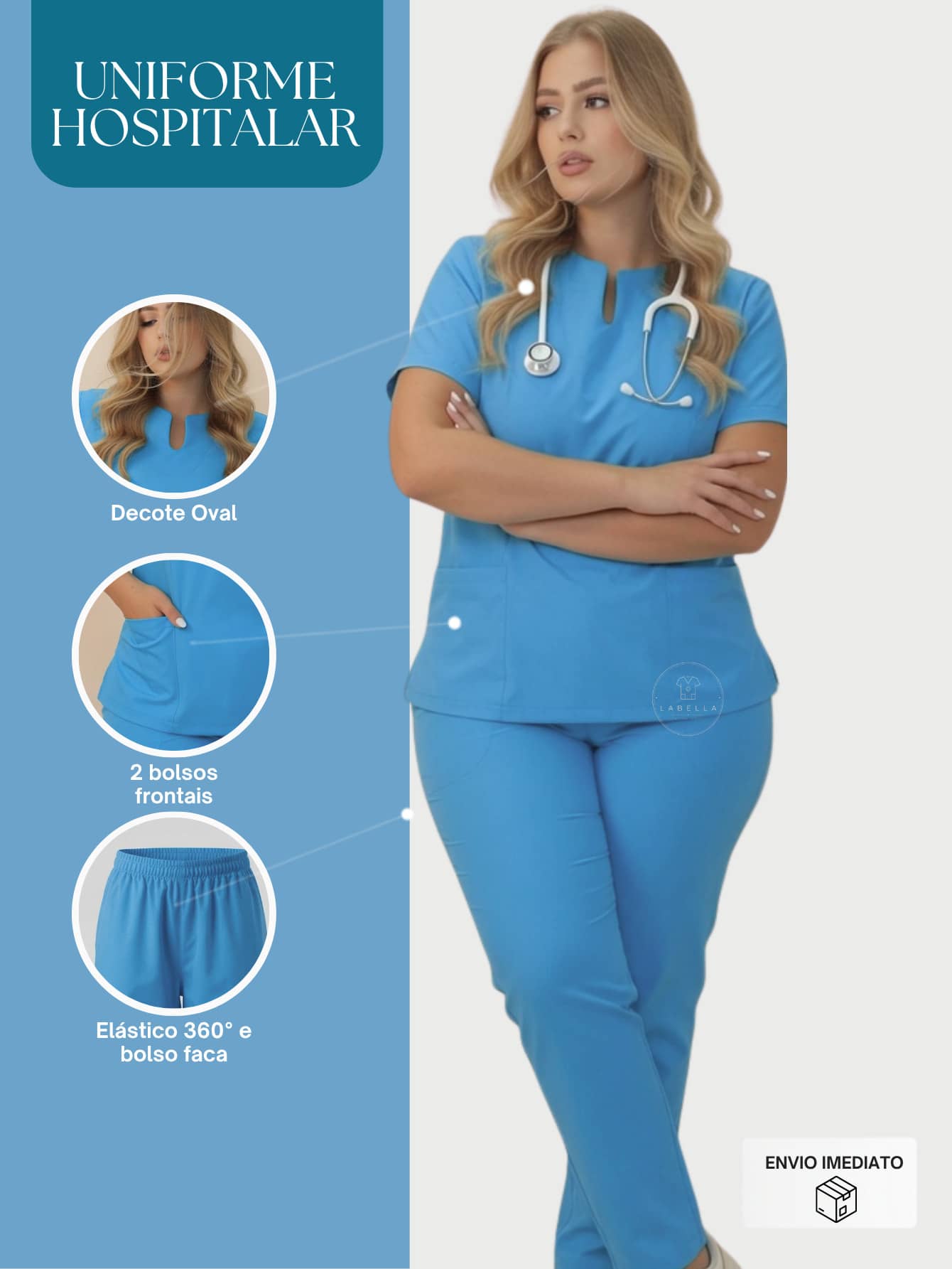 Tas Conjunto de Uniforme Calça e Top com Bolso de Manga Curta e Decote em V para Mulheres Plus Size  elegante    Tecido    Bolso    conjunto