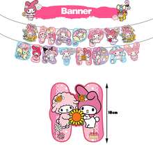 SANRIO Set Dekorasi Ulang Tahun Kelinci Pita Merah Muda Lembut, Termasuk Spanduk Huruf SELAMAT ULANG TAHUN, Hiasan Kue Besar, Beberapa Hiasan Cupcake, Dekorasi Meja Hidangan Penutup Pesta Ulang Tahun Anak Perempuan Gaya Manis dan Feminin - View 11