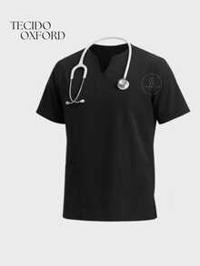 Roupas de Trabalho Hospitalare Plus Size Clínica Odontológica, Terno Cirúrgico de Enfermeira Veterinária  Todos    Ajuste Regular    Bolso    Dia das Enfermeiras - Preto - Visão 6