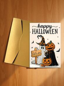 1pc New Halloween Greeting Card Collection, Cute Cartoon Pumpkin Ghost Black Cat Card With Envelope Set - A - View 15