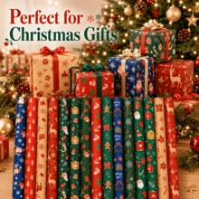 35/70pcs Random Color Cartoon Christmas Wrapping Paper(Includes Stickers), Thick Durable Paper, Christmas Tree And Reindeer Printed, For Gift Wrapping And Wall Decoration, Xmas Holiday Gift Packaging Additions - Multicolor - View 7
