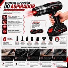 Aspirador De Pó Soprador Com 2 Bateria 48v Recarregáveis Portatil Turbo Para Limpeza Completa - Aspirador 21V - Visão 4