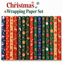 35/70pcs Random Color Cartoon Christmas Wrapping Paper(Includes Stickers), Thick Durable Paper, Christmas Tree And Reindeer Printed, For Gift Wrapping And Wall Decoration, Xmas Holiday Gift Packaging Additions - Multicolor - View 2