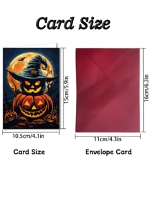 1pc Cross-Border New Halloween Greeting Card Collection, Cute Cartoon Pumpkin Ghost Black Cat Greeting Card With Envelope Set - B - View 2