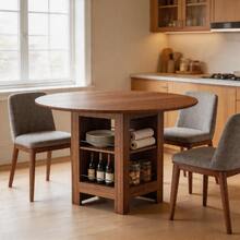 Mesa de Comedor Redonda Moderna con Almacenamiento Abierto, Tapa con Acabado de Madera de Nogal y Cuerpo con Acabado de Nogal, 100cm de Diámetro, para 4-6 Personas, para Cocina, Comedor y Espacios Pequeños - 1 - Ver 8