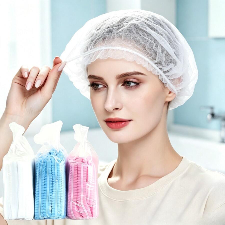 Thickened Disposable Non-Woven Strip Cap 100/200pcs, High Elasticity Dust-Proof Hair Cover, Suitable For Beauty Salon, Wellness Center, Kitchen And Outdoor Work, Can Be Used For Home Cleaning, Sleep Hair Care And Daily Use, Multiple Colors Available