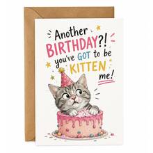 5pcs Funny Kitten Birthday Greeting Card With Kraft Envelope, Cute Tabby Cat In Cake Cartoon Print Happy Birthday Note Card, Humorous Quote Design Party Wish Card, Novelty Birthday Gift For Cat Lovers Friends Family Women Men - Multiple Styles - View 2