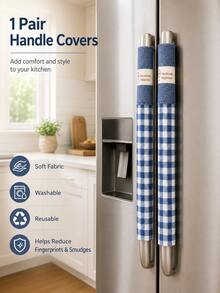 1 Pair Washable Fabric Refrigerator Door Handle Covers, Kitchen Appliance Handle Protectors For Fridge, Microwave & Oven, Helps Reduce Fingerprints, Smudges & Dust, Blue, Green Or Purple - Multicolor - View 3