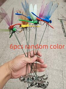 12/6件組 3D逼真蜻蜓花園裝飾插樁，蜻蜓夾飾品，戶外庭院草坪景觀裝飾，防水花園裝飾，適用於居家庭院後院，提供夾式與地插式兩種款式 - 多色 - 查看 13