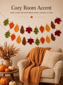 Felt Autumn Maple Leaf Garland Banner Decoration, Colorful Autumn Leaf Hanging Decor, Suitable For Fireplace, Wall, Classroom, Holiday Party, Family Gathering, Autumn Home Decor And Seasonal Home Accessories - A - View 3