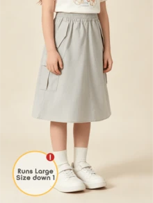 Balabala Tween Girls' Summer Solid Color Utility Pocket Casual A-Line Skirt - Morning Gray - View 3