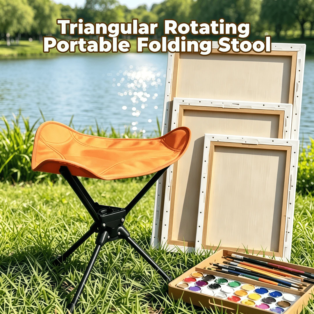 1pc 360° Rotating Folding Triangle Stool, Thickened Frame With Tear-Resistant 600D Oxford Fabric, Heavy Duty Weight Capacity, Stable Center Of Gravity, Anti-Tip, Wide Base For Comfortable Long Sitting, Storage Bag Included, Unisex Outdoor Camping Stool, Suitable For Camping, Fishing, Queuing, Sketching And More, Perfect Holiday Gift