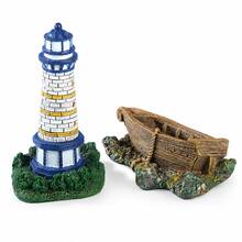 1pc Resin Lighthouse & Wood-Look Boat Aquarium Ornament Set, Nautical Fish Tank Decor, Aquascape Landscape Accessory - A - View 9