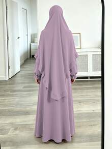 2pcs Set Khimar + Abaya, Loose & Comfortable, Convenient & Quick, Muslim Clothing, Suitable For Women's Daily Wear & Prayer, All Seasons - Multicolor - View 4