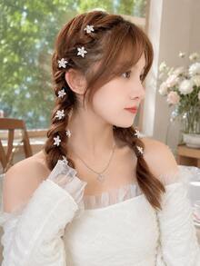 topshiny 10PCS White Flower Hair Rings, Mini Floral Hairpin For Braids, DIY Hairstyle Decor, Cute Hair Accessories For Women And Girls - White - View 2
