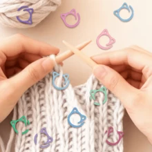 5/10/16/20/30/40/50/60Pcs Colorful Open Cat Ear Rotating Stitch Markers, Wider Open Cat Ear Themed Stitch Markers, Practical Knitting Tools, Gift For Knitters, Random Colors. - Multicolor - View 5