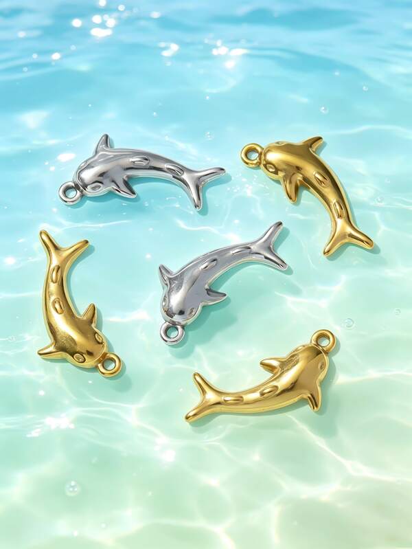 Pingentes de Tubarão em Aço Inoxidável Bicolor Mini para Fabricação de Joias DIY Colar Pulseira Brincos Acessórios de Encantos de Animais Marinhos do Oceano