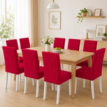 1pc/4pcs/6pcs/8pcs Removable Chair Covers, Fleece Jacquard, Leaf Pattern, Elastic, Suitable For Dining Room, Living Room, Bedroom Chair Decoration - Red - View 9