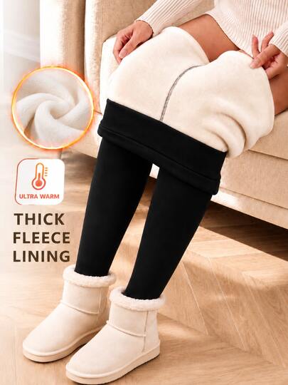 Women's Winter Warm High Waist Leggings, High Elasticity Solid Color Comfortable Thermal Long Pants, Women's Thermal Underwear