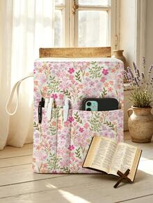 1pc Colorful Floral Quilted Zipper Book Cover, 11.02" X 8.66", With Handle For Easy Carrying, Can Store Books, Tablets, Stationery, Thickened Protective Cover, Ideal Choice For Book Lovers, Back To School Essential, Gift For Family, Friends, Teachers, Halloween Gift, Christmas Gift - Multicolor - View 4